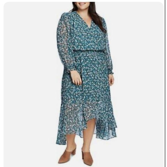 1.State Woodland Floral High Low V-Neck Midi Dress, EUC, Size 1X, MSRP $140 - Picture 1 of 13